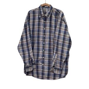 Peter Millar Navy and Tan Plaid Shirt